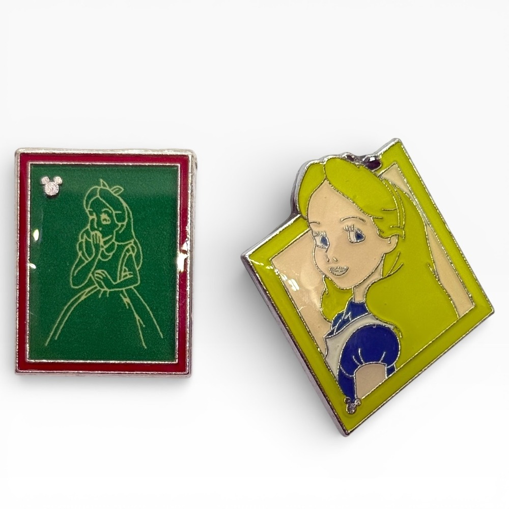 Disney Alice in Wonderland Pin Set Hidden‎ Mickey + Cast Lanyard Collection